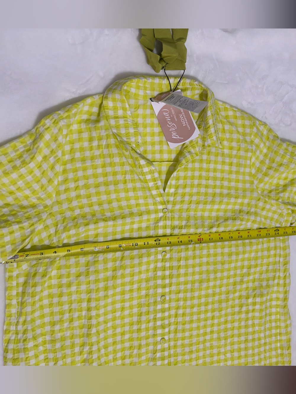 NWT PERSONA by Marina Rinaldi Women’s Yellow Gingham Midi Shirt Dress with Belt - Picture 15 of 16